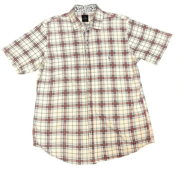 TaylorByrd Collections Men’s Pink Blue Plaid Button Down Short Sleeve Shirt Sz L - Picture 1 of 8